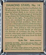 1934-1936 R327 Diamond Stars #78 Joe Kuhel (1935, green back) Washington Senators - Back