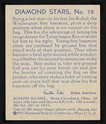 1934-1936 R327 Diamond Stars #78 Joe Kuhel (1936) Washington Senators - Back