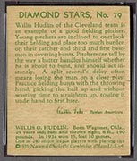 1934-1936 R327 Diamond Stars #79 Willis Hudlin (1935, green back) Cleveland Indians - Back
