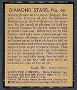 1934-1936 R327 Diamond Stars #80 Louis Chiozza (1935, blue back) Philadelphia Phillies - Back