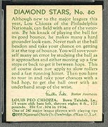 1934-1936 R327 Diamond Stars #80 Louis Chiozza (1935, green back) Philadelphia Phillies - Back