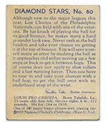 1934-1936 R327 Diamond Stars #80 Louis Chiozza (1936) Philadelphia Phillies - Back