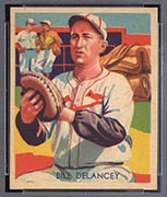 1934-1936 R327 Diamond Stars #81 Bill Delancey (1935, green back) St. Louis Cardinals - Front