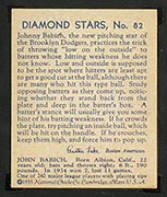 1934-1936 R327 Diamond Stars #82 John Babich (1935, blue back) Brooklyn Dodgers - Back