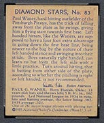 1934-1936 R327 Diamond Stars #83 Paul Waner (1936) Pittsburgh Pirates - Back