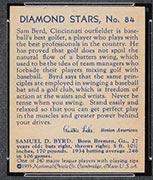1934-1936 R327 Diamond Stars #84 Sam Byrd (1935, blue back) Cincinnati Reds - Back