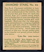 1934-1936 R327 Diamond Stars #84 Sam Byrd (1935, green back) Cincinnati Reds - Back