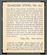 1934-1936 R327 Diamond Stars #84 Sam Byrd (1936) Cincinnati Reds - Back
