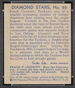 1934-1936 R327 Diamond Stars #86 Frank Crosetti (1936) New York Yankees - Back