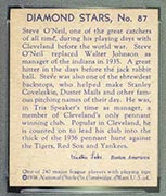 1934-1936 R327 Diamond Stars #87 Steve O’Neil (1936) Cleveland Indians - Back