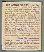 1934-1936 R327 Diamond Stars #88 Geo. Selkirk (1936) New York Yankees - Back