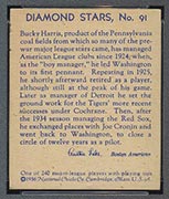 1934-1936 R327 Diamond Stars #91 Bucky Harris (1936) Washington Senators - Back
