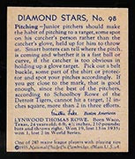 1934-1936 R327 Diamond Stars #98 “Schoolboy” Rowe (1936) Detroit Tigers - Back