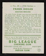 1934 Goudey #20 Frank Hogan Boston Braves - Back
