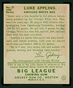 1934 Goudey #27 Luke Appling Chicago White Sox - Back