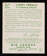 1934 Goudey #29 Larry French Pittsburgh Pirates - Back