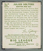 1934 Goudey #30 Julius Solters Boston Red Sox - Back
