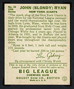 1934 Goudey #32 John (Blondy) Ryan New York Giants - Back