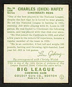 1934 Goudey #34 Charles (Chick) Hafey Cincinnati Reds - Back
