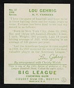 1934 Goudey #37 Lou Gehrig New York Yankees - Back