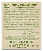 1934 Goudey #38 Oral Hildebrand Cleveland Indians - Back