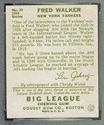 1934 Goudey #39 Fred Walker New York Yankees - Back