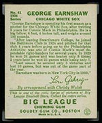 1934 Goudey #41 George Earnshaw Chicago White Sox - Back