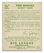 1934 Goudey #44 Tom Bridges Detroit Tigers - Back