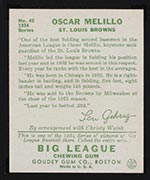 1934 Goudey #45 Oscar Melillo St. Louis Browns - Back