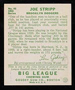 1934 Goudey #46 Joe Stripp Brooklyn Dodgers - Back