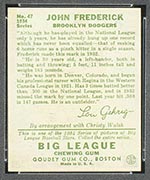 1934 Goudey #47 John Frederick Brooklyn Dodgers - Back
