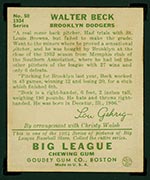1934 Goudey #50 Walter Beck Brooklyn Dodgers - Back