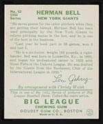 1934 Goudey #52 Herman Bell New York Giants - Back
