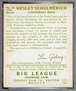 1934 Goudey #54 Wesley Schulmerich Cincinnati Reds - Back