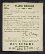 1934 Goudey #56 Mark Koenig Cincinnati Reds - Back