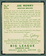 1934 Goudey #59 Joe Mowry Boston Braves - Back