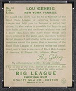 1934 Goudey #61 Lou Gehrig New York Yankees - Back