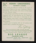 1934 Goudey #62 Henry Greenberg Detroit Tigers - Back