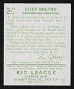 1934 Goudey #65 Cliff Bolton Washington Senators - Back