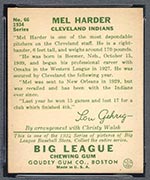 1934 Goudey #66 Mel Harder Cleveland Indians - Back