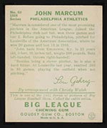 1934 Goudey #69 John Marcum Philadelphia Athletics - Back
