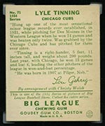 1934 Goudey #71 Lyle Tinning Chicago Cubs - Back