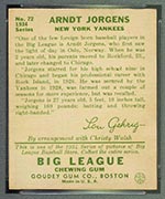 1934 Goudey #72 Arndt Jorgens New York Yankees - Back