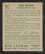 1934 Goudey #74 Bob Boken Chicago White Sox - Back