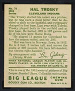 1934 Goudey #76 Hal Trosky Cleveland Indians - Back
