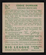 1934 Goudey #79 Eddie Durham Chicago White Sox - Back