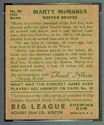 1934 Goudey #80 Marty McManus Boston Braves - Back