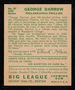 1934 Goudey #87 George Darrow Philadelphia Phillies - Back