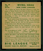 1934 Goudey #95 Myril Hoag New York Yankees - Back