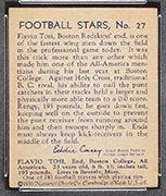 1935 National Chicle #27 “Bull” Tosi Boston Redskins - Back
